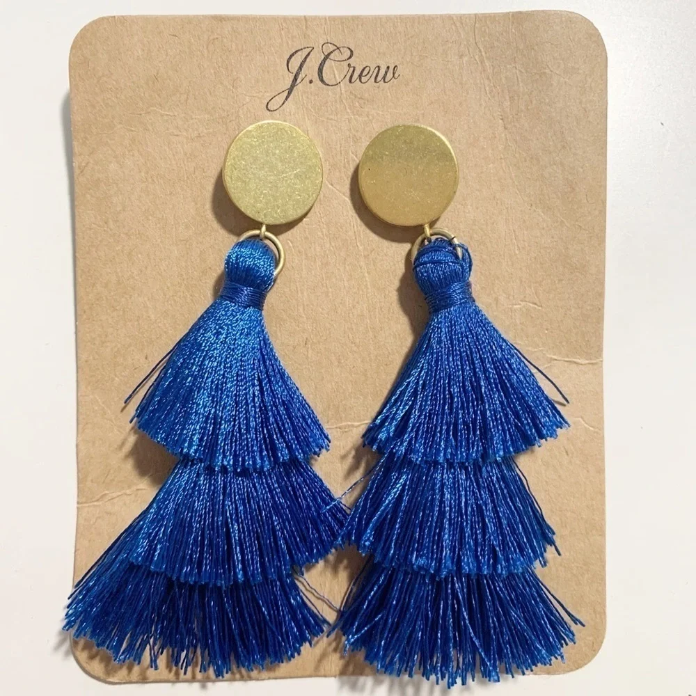 NWT. J. Crew Blue Fringe Tassle Earrings.